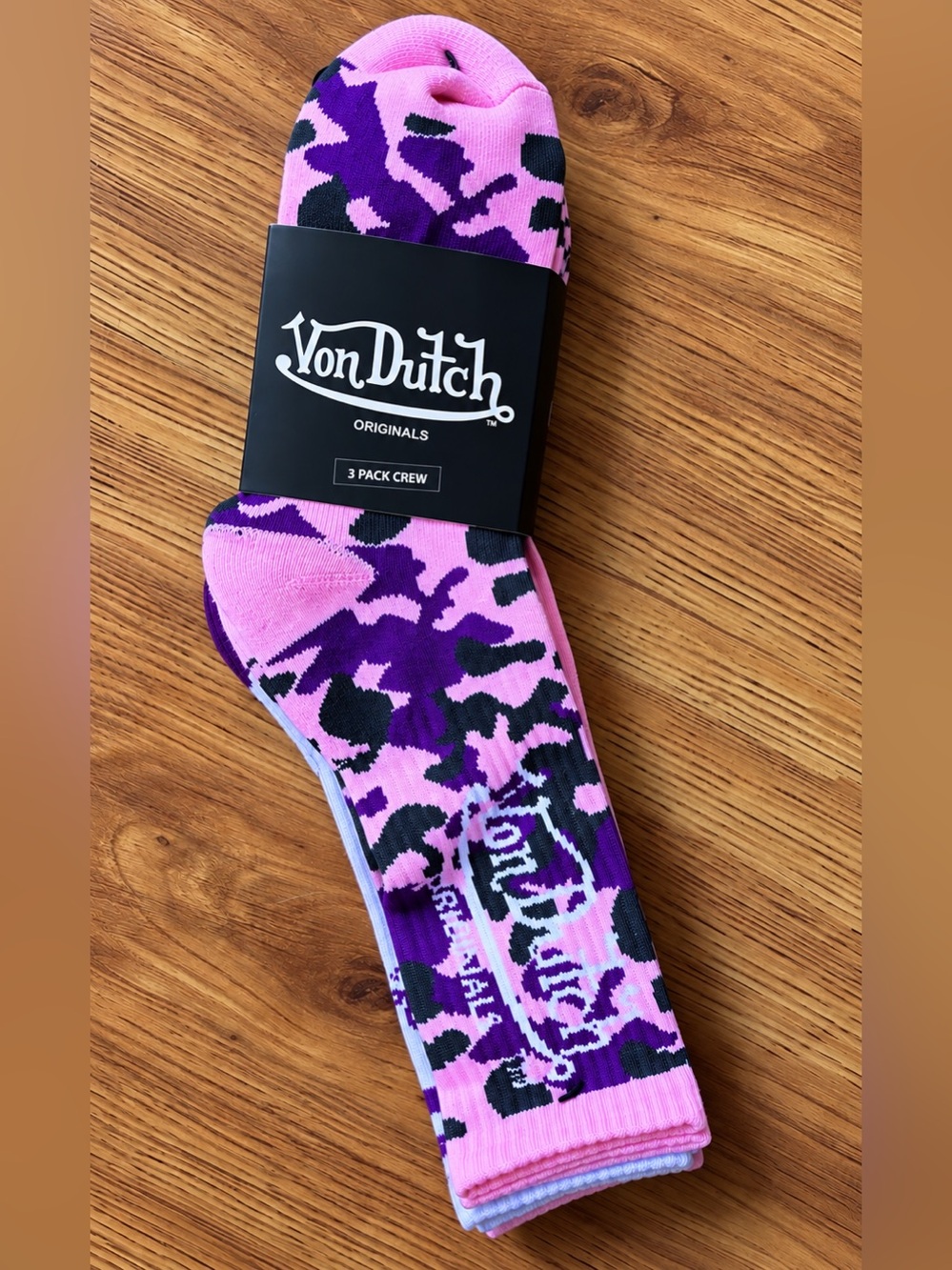 Von Dutch Originals Pink Purple Camo Y2K Crew Socks 3 Pack One Size NEW